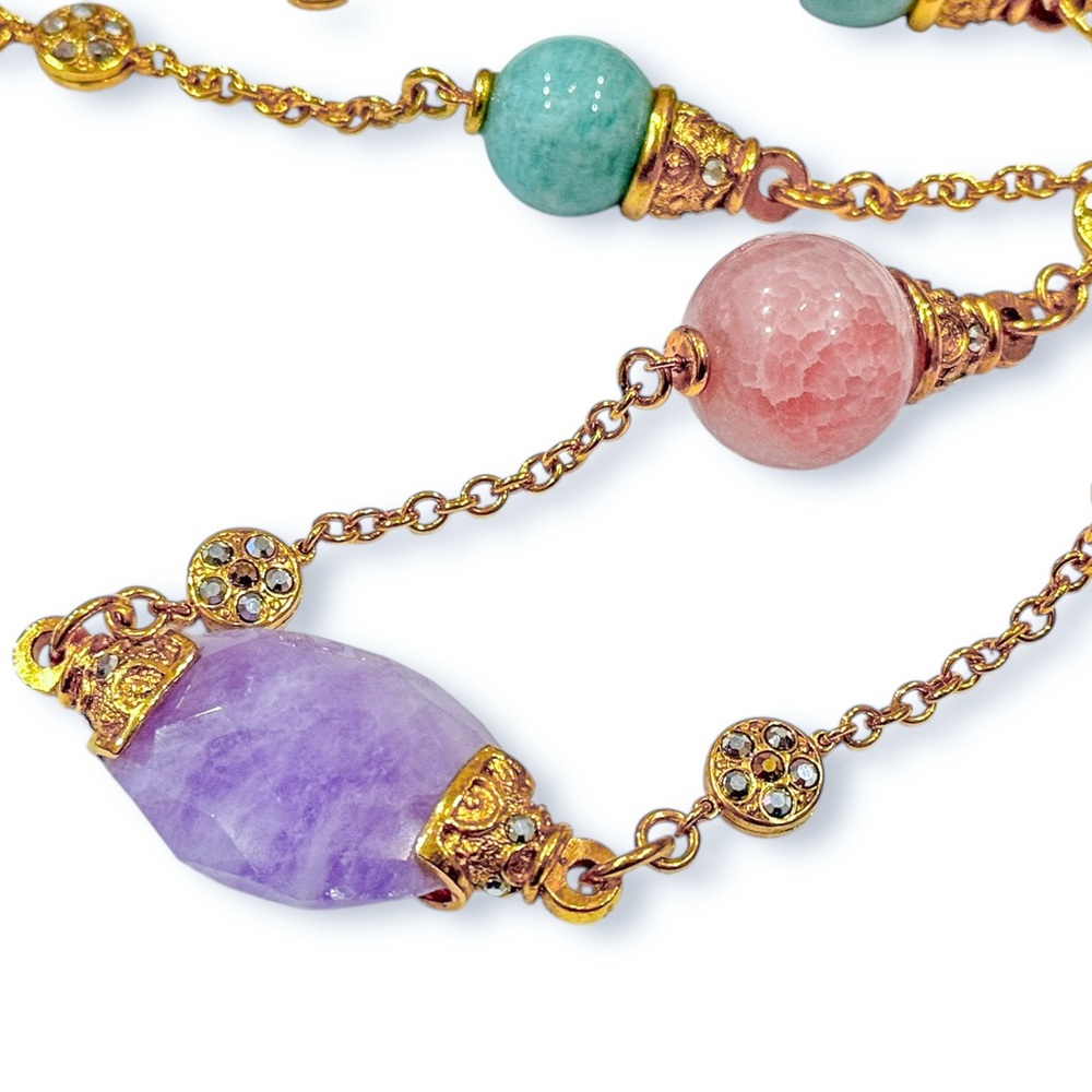 Barrera Long 48” Necklace with Multicolor Pastel Beads and Crystal Accents - Picture 3 of 17